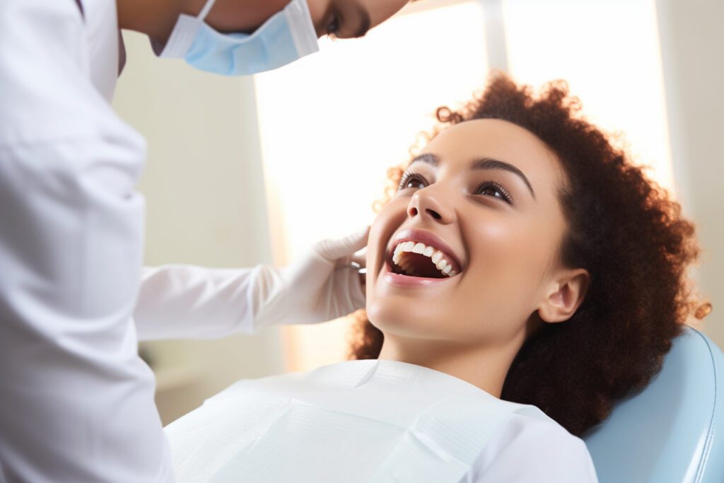 Doctor performing a dental examination on a patient, doctor, hospital Generative AI